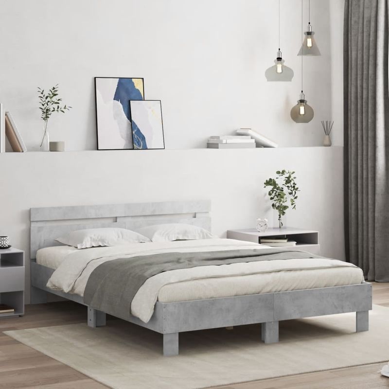 Casa si Gradina - Mobilier - Paturi si accesorii - Paturi - Cadru de pat cu tablie si LED, gri beton, 150x200 cm - Infinity.ro