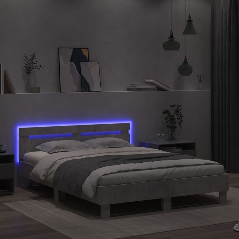 Casa si Gradina - Mobilier - Paturi si accesorii - Paturi - Cadru de pat cu tablie si LED, gri beton, 150x200 cm - Infinity.ro