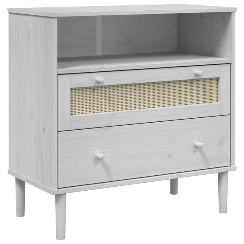Casa si Gradina - Mobilier - Comode si corpuri - Comode - Servanta SENJA, aspect ratan alb, 80x40x80 cm, lemn masiv pin - Infinity.ro