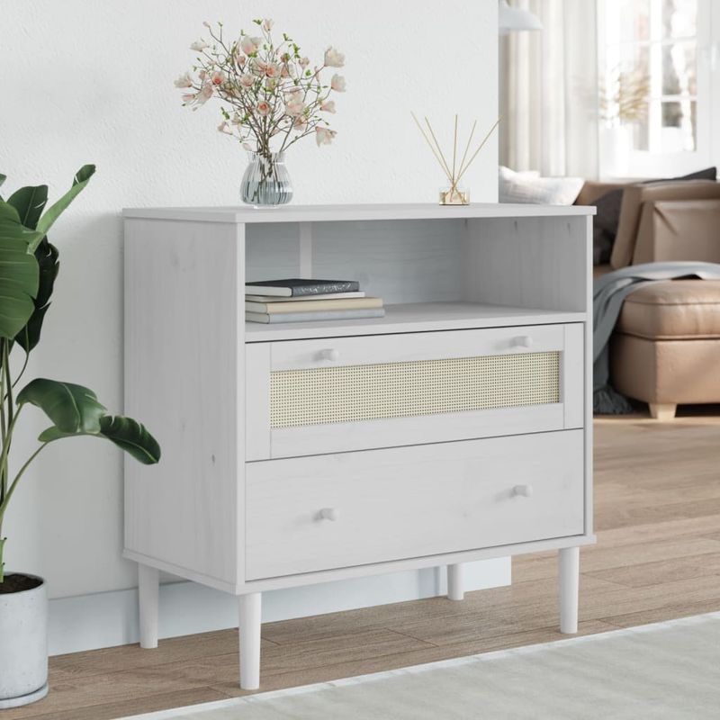 Casa si Gradina - Mobilier - Comode si corpuri - Comode - Servanta SENJA, aspect ratan alb, 80x40x80 cm, lemn masiv pin - Infinity.ro