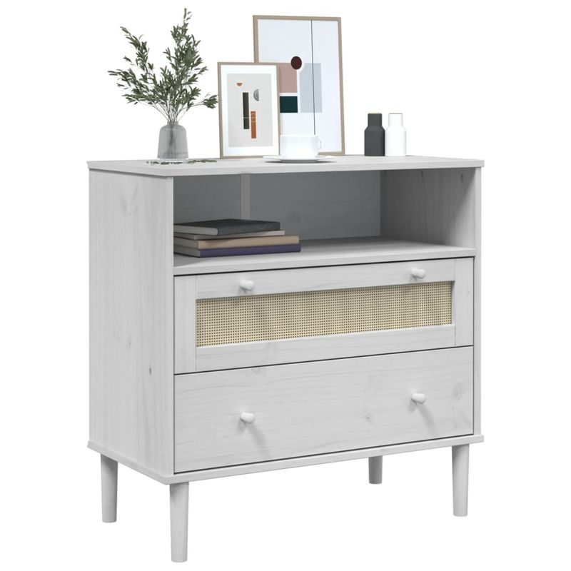 Casa si Gradina - Mobilier - Comode si corpuri - Comode - Servanta SENJA, aspect ratan alb, 80x40x80 cm, lemn masiv pin - Infinity.ro
