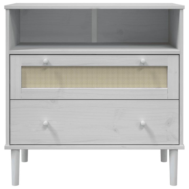 Casa si Gradina - Mobilier - Comode si corpuri - Comode - Servanta SENJA, aspect ratan alb, 80x40x80 cm, lemn masiv pin - Infinity.ro