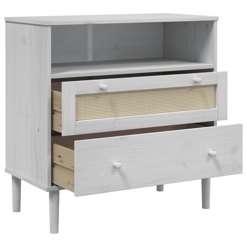 Casa si Gradina - Mobilier - Comode si corpuri - Comode - Servanta SENJA, aspect ratan alb, 80x40x80 cm, lemn masiv pin - Infinity.ro