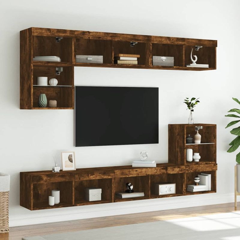 Casa si Gradina - Mobilier - Comode si corpuri - Comode - Comoda TV cu lumini LED, stejar fumuriu, 80x30x30 cm - Infinity.ro