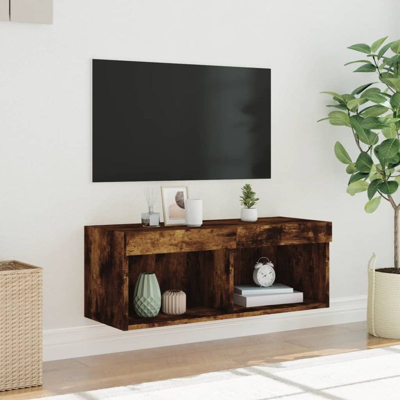 Casa si Gradina - Mobilier - Comode si corpuri - Comode - Comoda TV cu lumini LED, stejar fumuriu, 80x30x30 cm - Infinity.ro