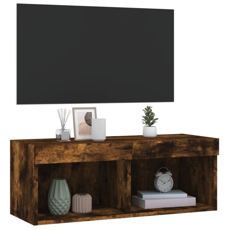 Casa si Gradina - Mobilier - Comode si corpuri - Comode - Comoda TV cu lumini LED, stejar fumuriu, 80x30x30 cm - Infinity.ro
