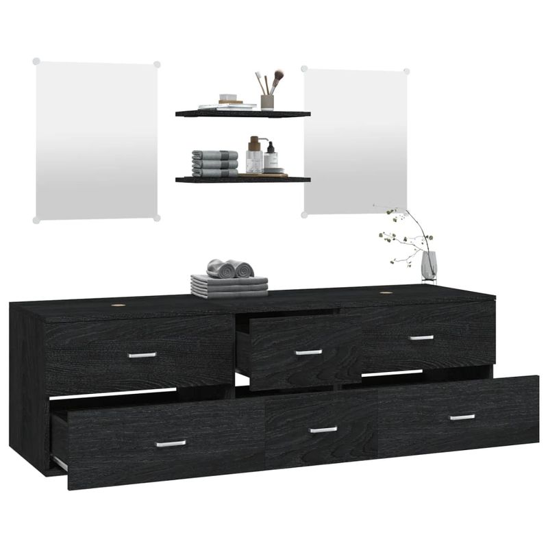 Casa si Gradina - Mobilier - Seturi de mobilier - Seturi baie - Set mobilier de baie, 5 piese, negru, lemn prelucrat - Infinity.ro