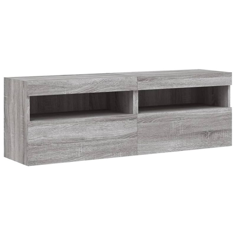 Casa si Gradina - Mobilier - Comode si corpuri - Comode - Comoda TV de perete cu LED, 2 buc, gri sonoma, 60x30x40 cm - Infinity.ro