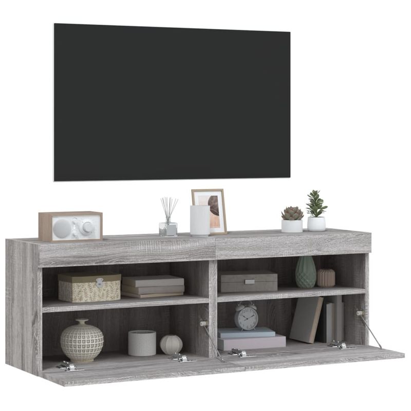 Casa si Gradina - Mobilier - Comode si corpuri - Comode - Comoda TV de perete cu LED, 2 buc, gri sonoma, 60x30x40 cm - Infinity.ro