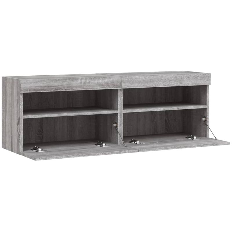 Casa si Gradina - Mobilier - Comode si corpuri - Comode - Comoda TV de perete cu LED, 2 buc, gri sonoma, 60x30x40 cm - Infinity.ro