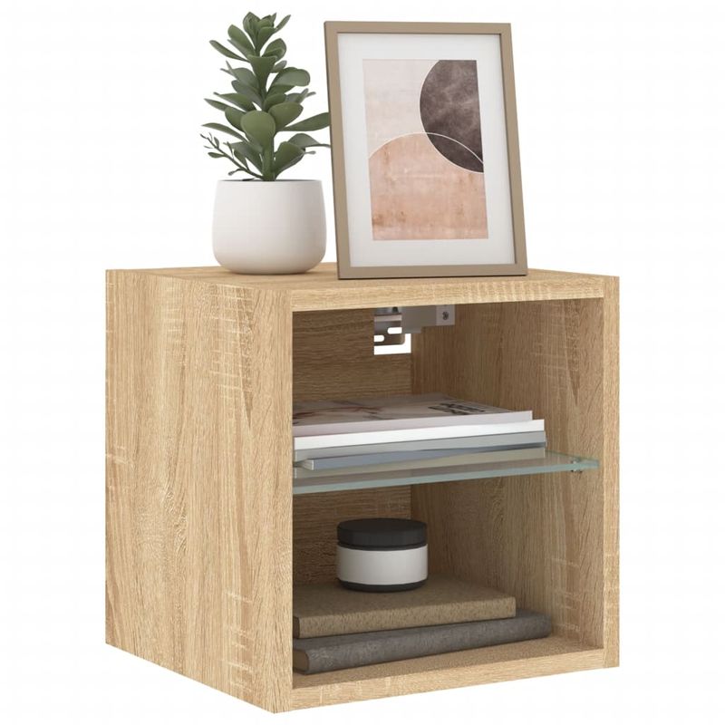 Casa si Gradina - Mobilier - Comode si corpuri - Comode - Comode TV de perete cu lumini LED 2 buc. stejar 30x28,5x30 cm - Infinity.ro