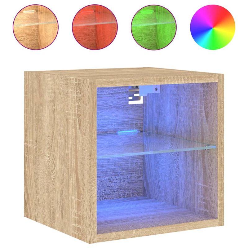 Casa si Gradina - Mobilier - Comode si corpuri - Comode - Comode TV de perete cu lumini LED 2 buc. stejar 30x28,5x30 cm - Infinity.ro