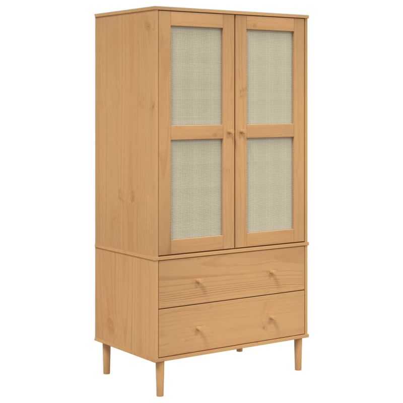 Casa si Gradina - Mobilier - Dulapuri si sifoniere - Sifoniere - Sifonier SENJA, aspect ratan maro, 90x55x175 cm, lemn masiv pin - Infinity.ro
