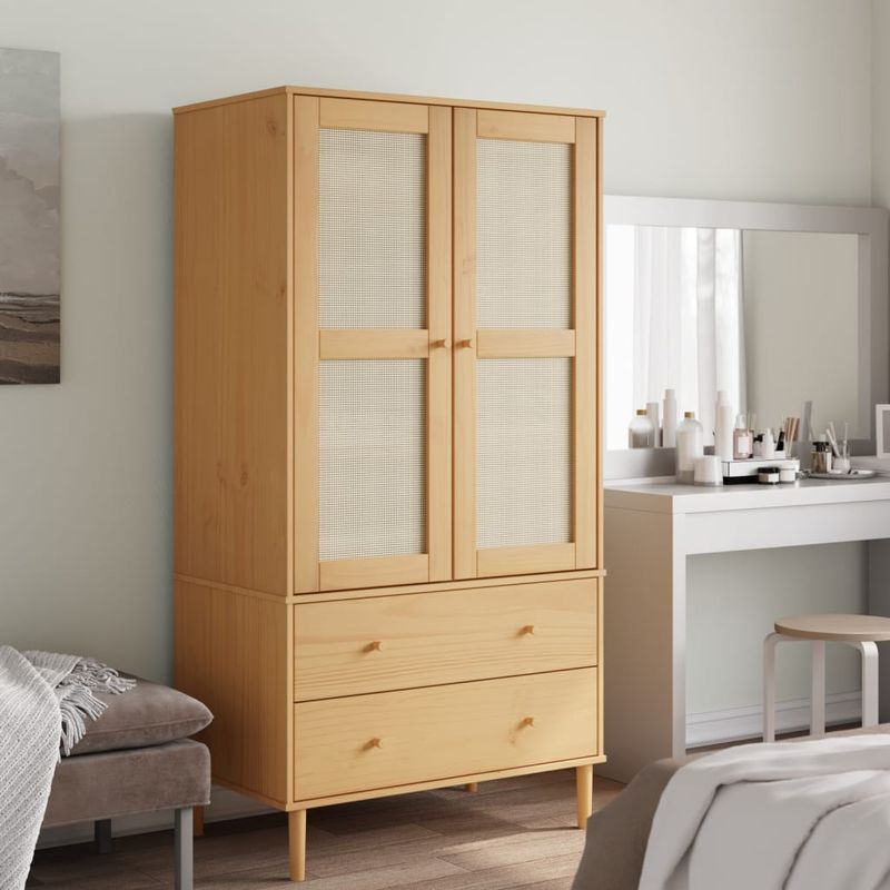 Casa si Gradina - Mobilier - Dulapuri si sifoniere - Sifoniere - Sifonier SENJA, aspect ratan maro, 90x55x175 cm, lemn masiv pin - Infinity.ro