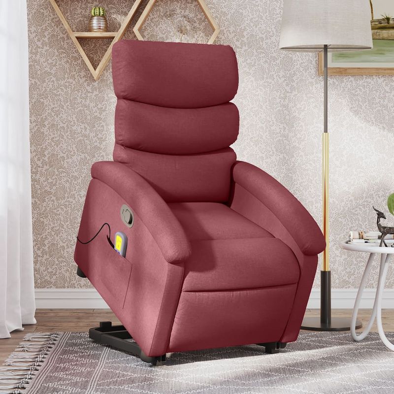 Ingrijire personala si Cosmetice - Sanatate si wellness - Articole wellness - Fotolii de masaj - Fotoliu rabatabil de masaj cu ridicare, rosu vin, textil - Infinity.ro