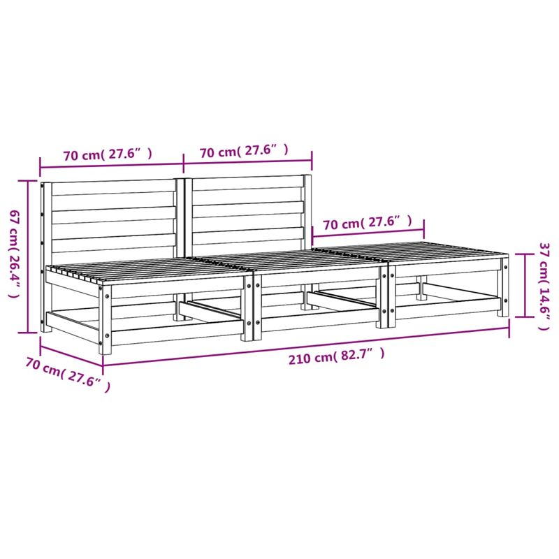 Casa si Gradina - Gradina si terasa - Mobilier exterior - Canapele si fotolii gradina - Canapea de gradina fara brate cu taburet, lemn masiv de pin, model 2x mijloc + suport pentru picioare - Infinity.ro