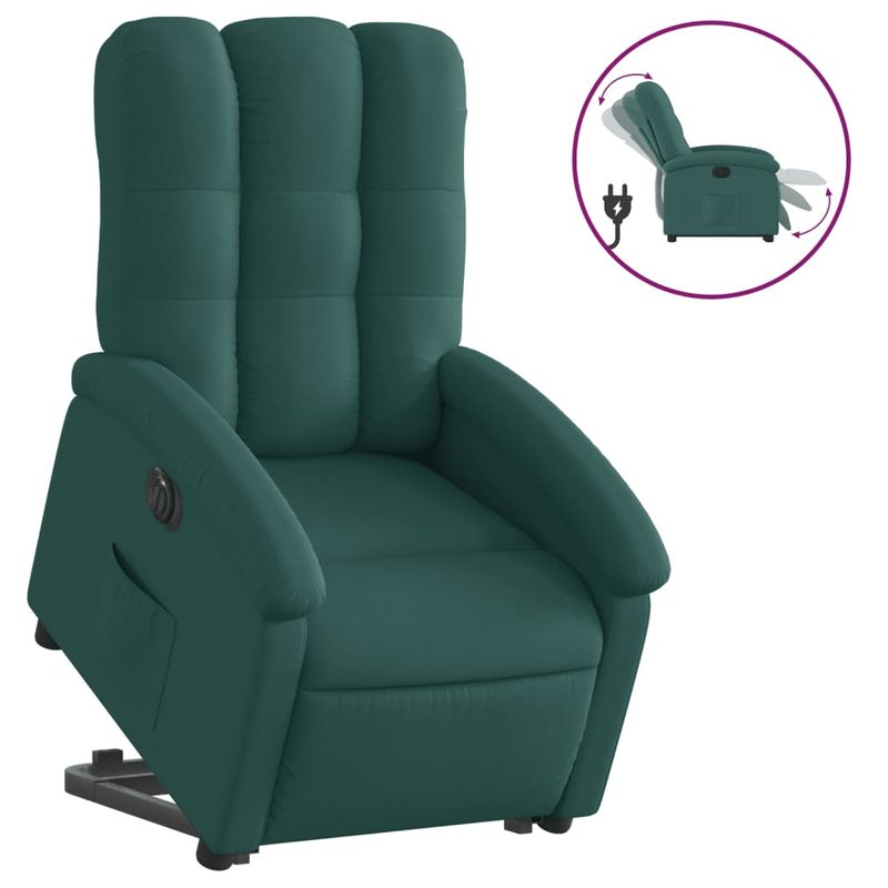 Casa si Gradina - Mobilier - Scaune si fotolii - Fotolii - Fotoliu electric rabatabil cu ridicare, verde inchis, textil - Infinity.ro
