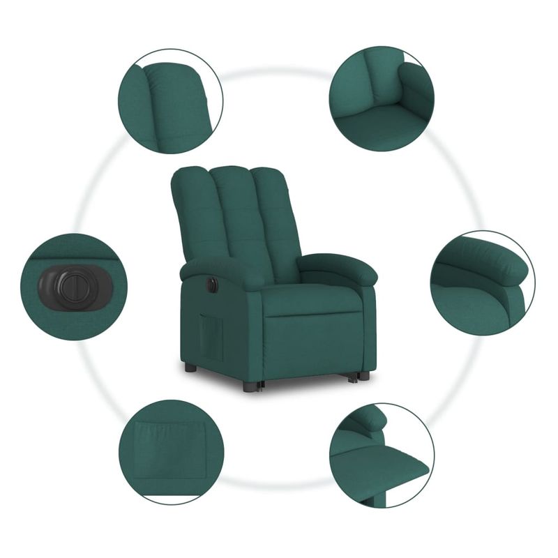 Casa si Gradina - Mobilier - Scaune si fotolii - Fotolii - Fotoliu electric rabatabil cu ridicare, verde inchis, textil - Infinity.ro