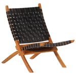 Casa si Gradina - Mobilier - Scaune si fotolii - Scaune - Scaun relaxant pliant, negru, piele naturala - Infinity.ro