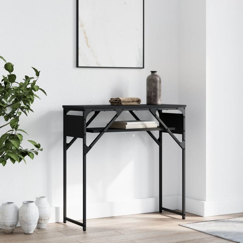 Casa si Gradina - Mobilier - Comode si corpuri - Console - Masuta consola cu raft negru 75x30x75 cm lemn prelucrat - Infinity.ro