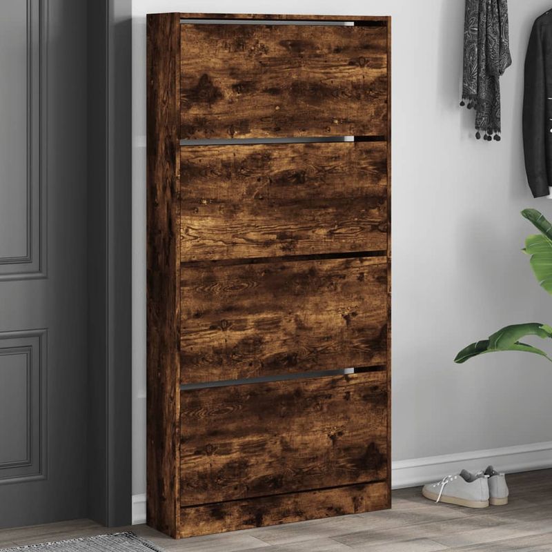 Casa si Gradina - Mobilier - Organizare si depozitare - Organizator incaltaminte - Pantofar cu 4 sertare rabatabile, stejar fumuriu, 80x21x163,5cm - Infinity.ro
