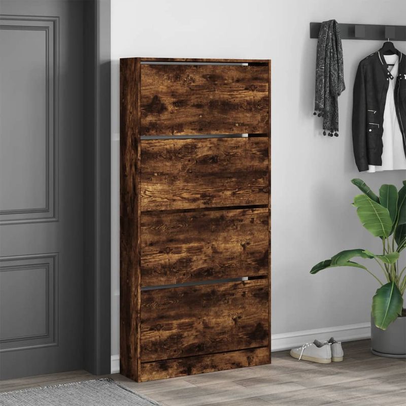 Casa si Gradina - Mobilier - Organizare si depozitare - Organizator incaltaminte - Pantofar cu 4 sertare rabatabile, stejar fumuriu, 80x21x163,5cm - Infinity.ro