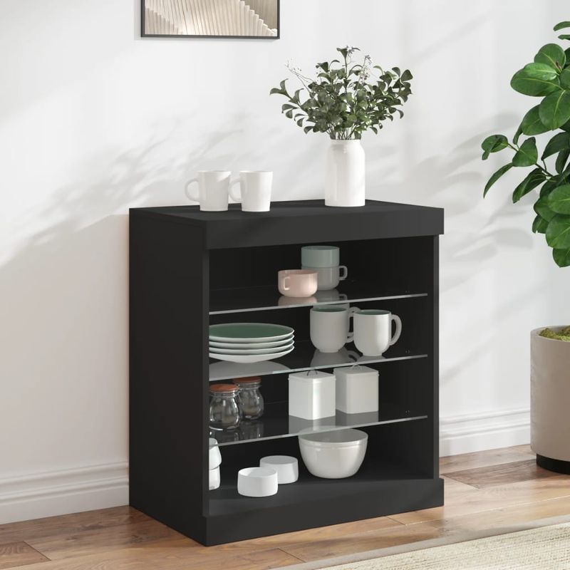Casa si Gradina - Mobilier - Comode si corpuri - Comode - Servanta cu lumini LED, negru, 60,5x37x67 cm - Infinity.ro