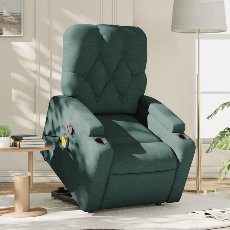 Ingrijire personala si Cosmetice - Sanatate si wellness - Articole wellness - Fotolii de masaj - Fotoliu rabatabil de masaj, cu ridicare, verde inchis, textil - Infinity.ro