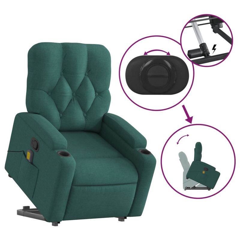 Ingrijire personala si Cosmetice - Sanatate si wellness - Articole wellness - Fotolii de masaj - Fotoliu rabatabil de masaj, cu ridicare, verde inchis, textil - Infinity.ro