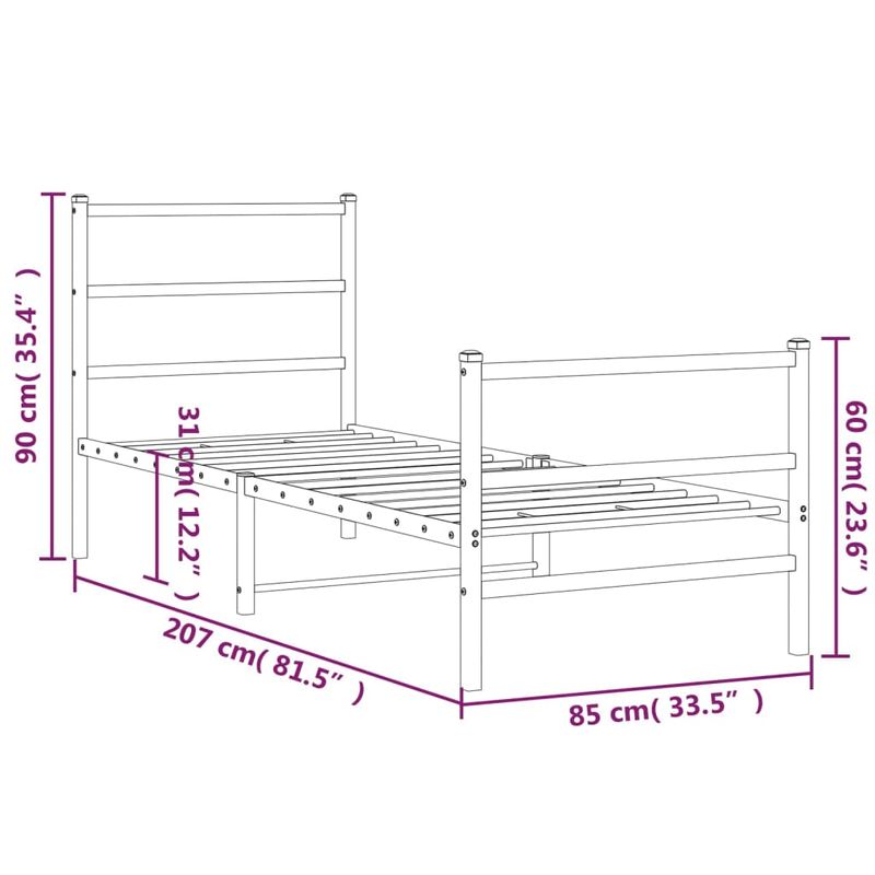 Casa si Gradina - Mobilier - Paturi si accesorii - Paturi - Cadru pat metalic cu tablii de cap/picioare  negru, 80x200 cm - Infinity.ro