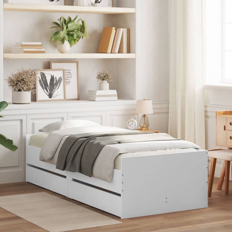 Casa si Gradina - Mobilier - Paturi si accesorii - Paturi - Cadru de pat cu sertare, alb, 100x200 cm - Infinity.ro