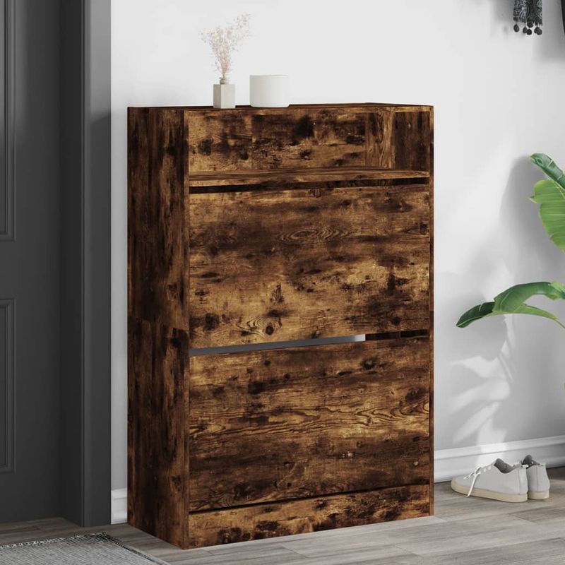 Casa si Gradina - Mobilier - Organizare si depozitare - Organizator incaltaminte - Pantofar cu 2 sertare rabatabile, stejar fumuriu, 80x34x116 cm - Infinity.ro