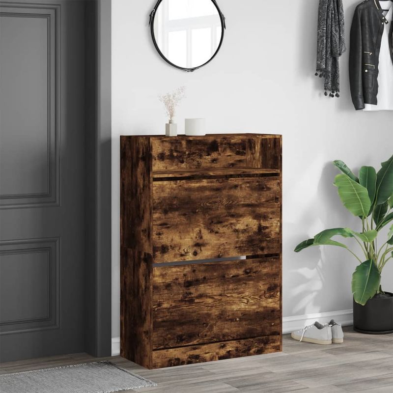 Casa si Gradina - Mobilier - Organizare si depozitare - Organizator incaltaminte - Pantofar cu 2 sertare rabatabile, stejar fumuriu, 80x34x116 cm - Infinity.ro