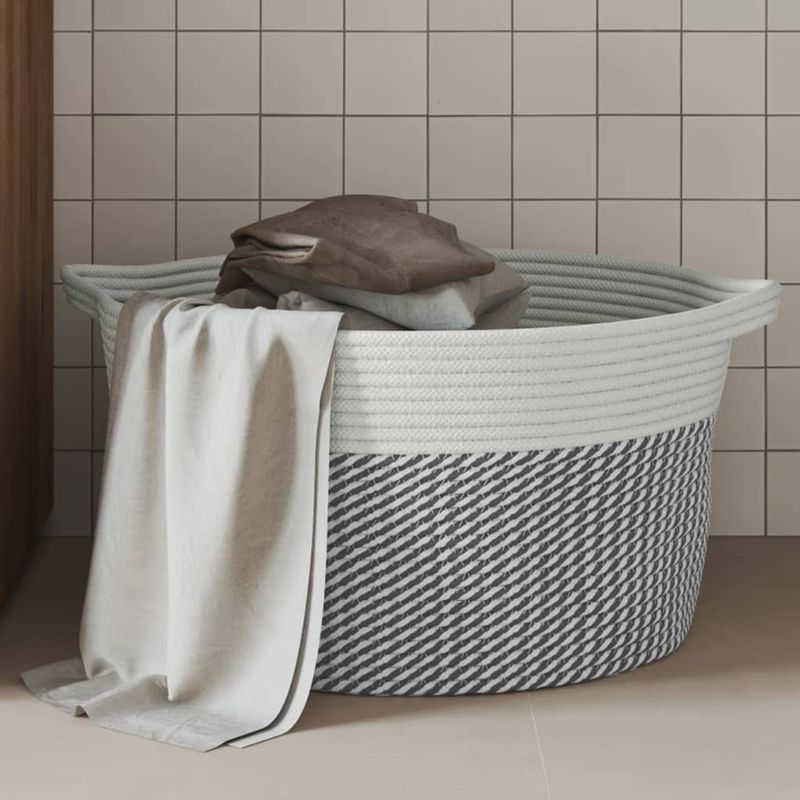 Casa si Gradina - Mobilier - Organizare si depozitare - Cutii depozitare - Cos de depozitare, gri și alb, diametru 40x25 cm, bumbac - Infinity.ro