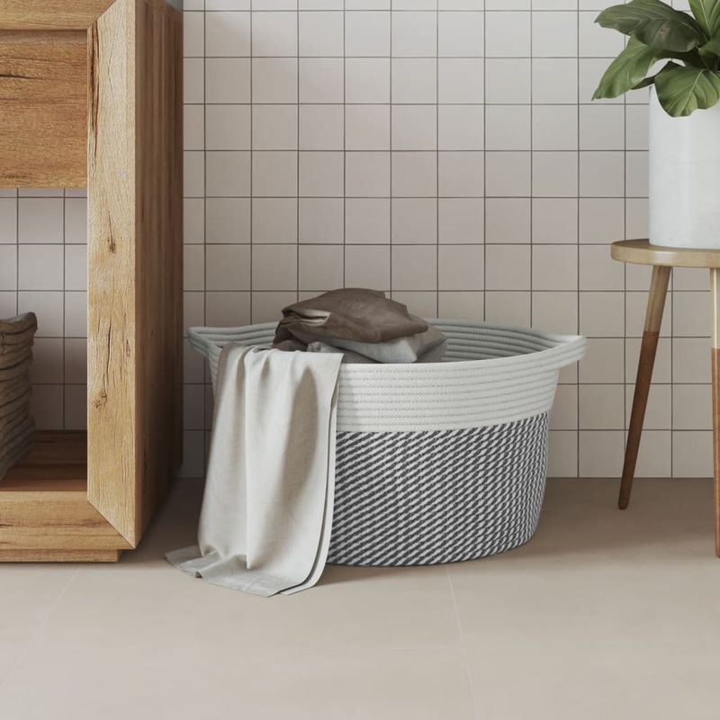 Casa si Gradina - Mobilier - Organizare si depozitare - Cutii depozitare - Cos de depozitare, gri și alb, diametru 40x25 cm, bumbac - Infinity.ro