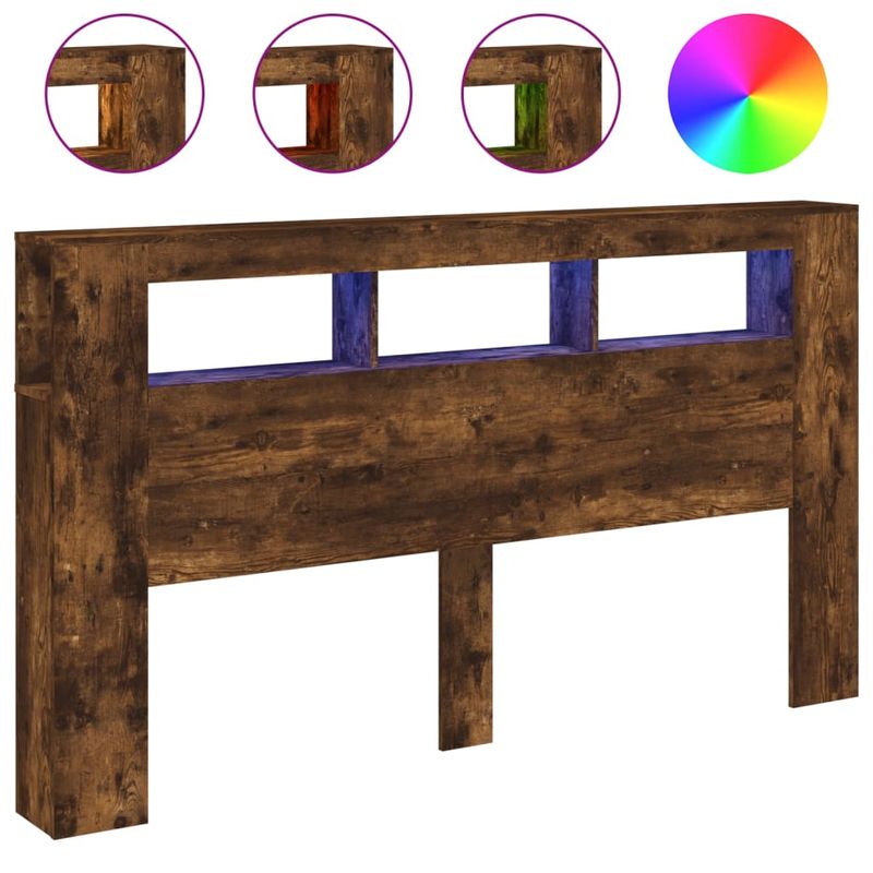 Casa si Gradina - Mobilier - Paturi si accesorii - Accesorii paturi - Tablie de pat cu LED, stejar fumuriu, 180x18,5x103,5 cm, lemn - Infinity.ro