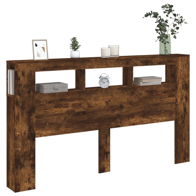 Casa si Gradina - Mobilier - Paturi si accesorii - Accesorii paturi - Tablie de pat cu LED, stejar fumuriu, 180x18,5x103,5 cm, lemn - Infinity.ro