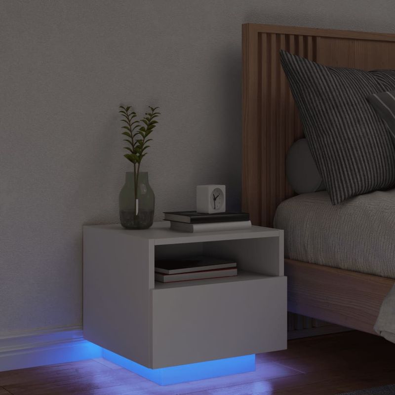 Casa si Gradina - Mobilier - Comode si corpuri - Noptiere - Noptiere cu lumini LED, alb, 40x39x37 cm - Infinity.ro