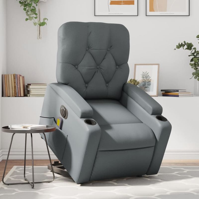 Ingrijire personala si Cosmetice - Sanatate si wellness - Articole wellness - Fotolii de masaj - Fotoliu masaj rabatabil electric cu ridicare, gri, piele eco - Infinity.ro