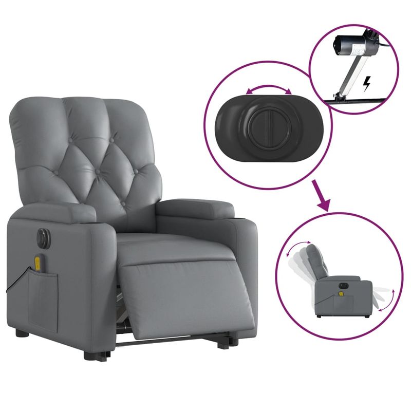 Ingrijire personala si Cosmetice - Sanatate si wellness - Articole wellness - Fotolii de masaj - Fotoliu masaj rabatabil electric cu ridicare, gri, piele eco - Infinity.ro