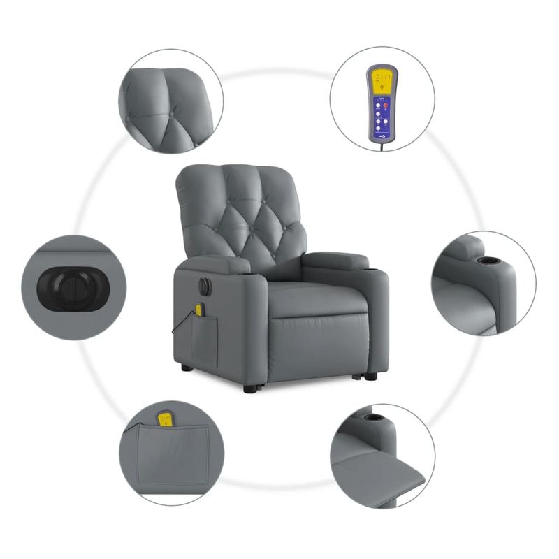 Ingrijire personala si Cosmetice - Sanatate si wellness - Articole wellness - Fotolii de masaj - Fotoliu masaj rabatabil electric cu ridicare, gri, piele eco - Infinity.ro