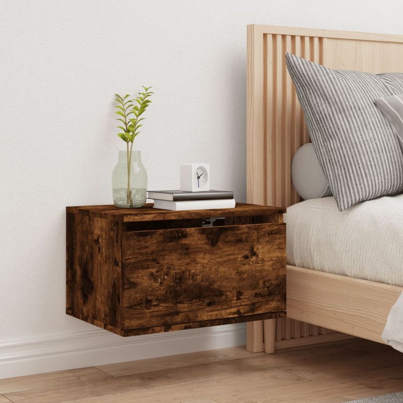 Casa si Gradina - Mobilier - Comode si corpuri - Noptiere - Noptiera montata pe perete cu lumini LED, stejar fumuriu - Infinity.ro