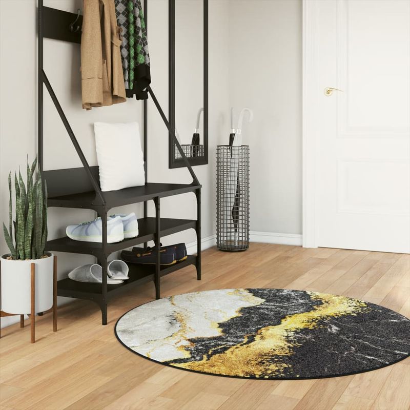 Casa si Gradina - Textile si covoare - Covoare - Covoare casa - Covor lavabil, multicolor, diametru 120 cm, anti-alunecare, auriu și alb - Infinity.ro