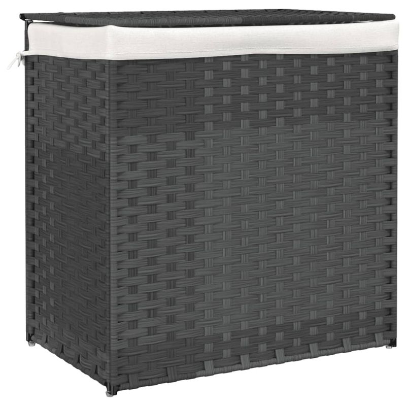 Market - Spalare si intretinere rufe - Uscatoare de rufe si accesorii - Cos de rufe cu 2 sectiuni, gri, 53x35x57 cm, poliratan - Infinity.ro