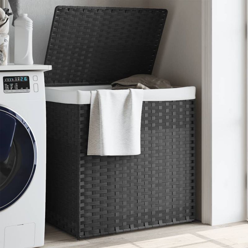 Market - Spalare si intretinere rufe - Uscatoare de rufe si accesorii - Cos de rufe cu 2 sectiuni, gri, 53x35x57 cm, poliratan - Infinity.ro