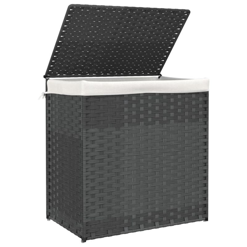 Market - Spalare si intretinere rufe - Uscatoare de rufe si accesorii - Cos de rufe cu 2 sectiuni, gri, 53x35x57 cm, poliratan - Infinity.ro