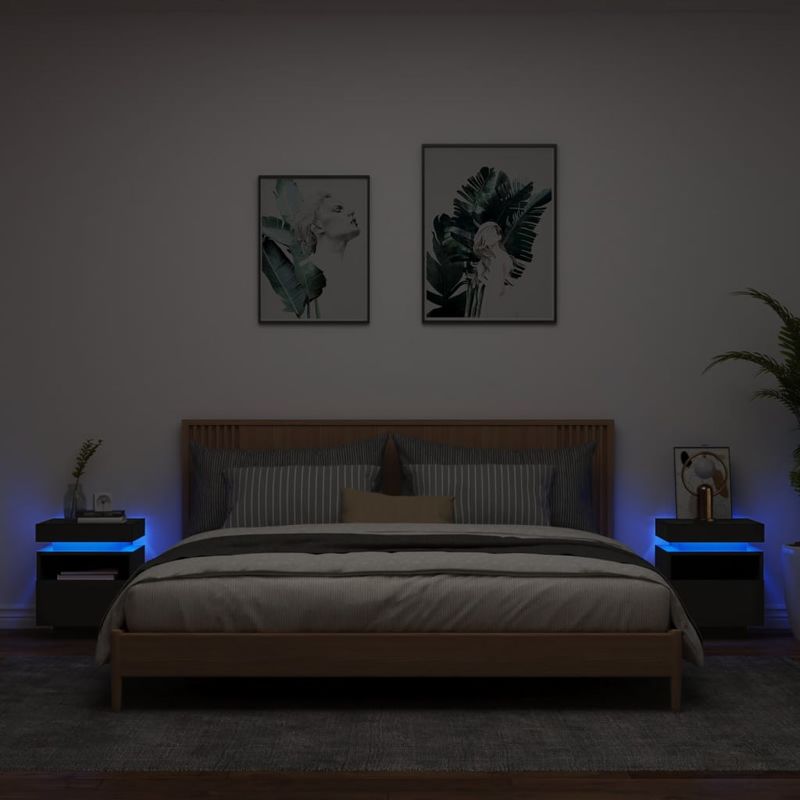 Casa si Gradina - Mobilier - Comode si corpuri - Noptiere - Noptiere cu lumini LED, 2 buc., negru, 40x39x48,5 cm - Infinity.ro