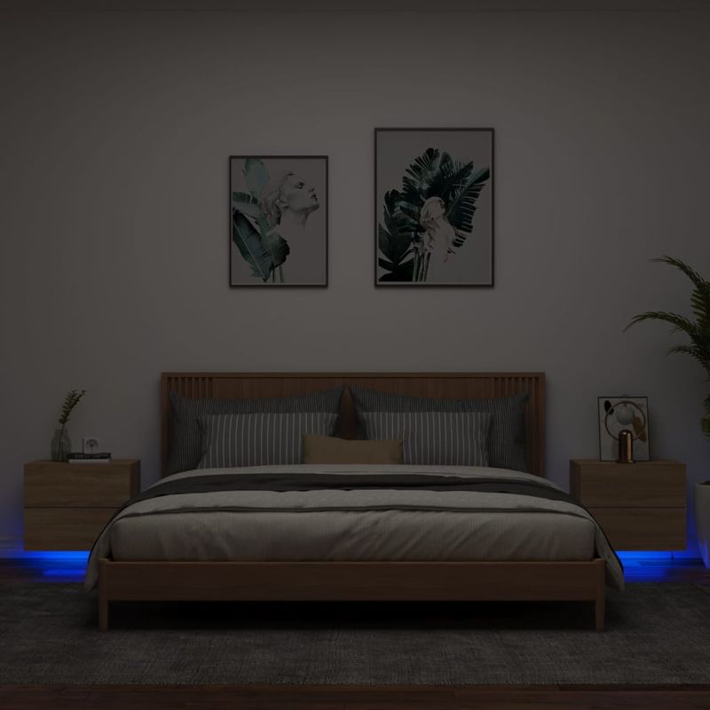Casa si Gradina - Mobilier - Comode si corpuri - Noptiere - Noptiere montate pe perete cu lumini LED, 2 buc., stejar sonoma - Infinity.ro