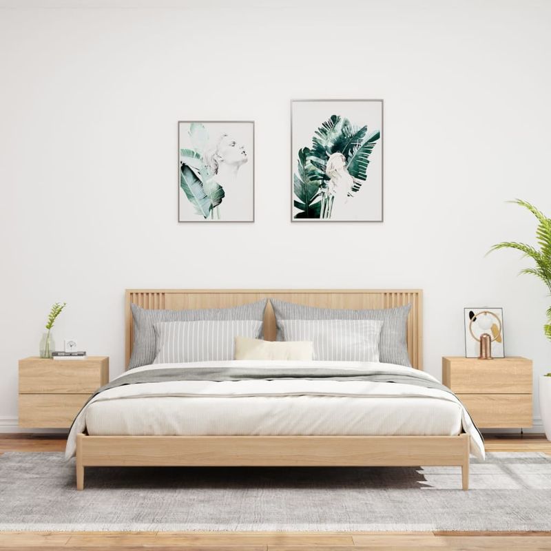 Casa si Gradina - Mobilier - Comode si corpuri - Noptiere - Noptiere montate pe perete cu lumini LED, 2 buc., stejar sonoma - Infinity.ro