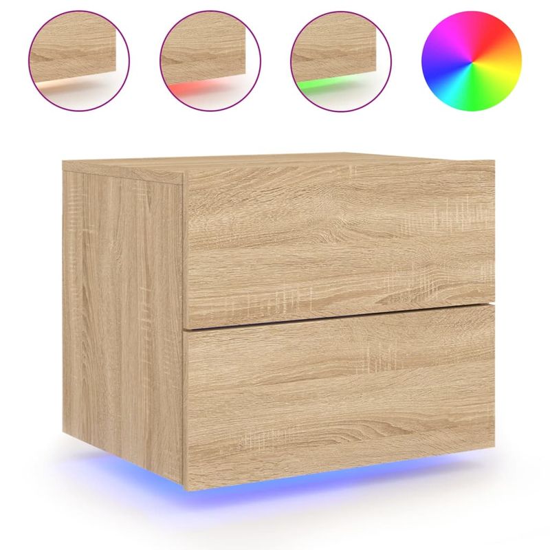 Casa si Gradina - Mobilier - Comode si corpuri - Noptiere - Noptiere montate pe perete cu lumini LED, 2 buc., stejar sonoma - Infinity.ro
